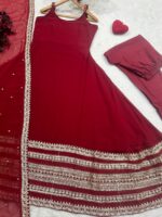 Maroon Color Faux Blooming Fabric Embroidery Jari Sequence Work Anarkali Suit