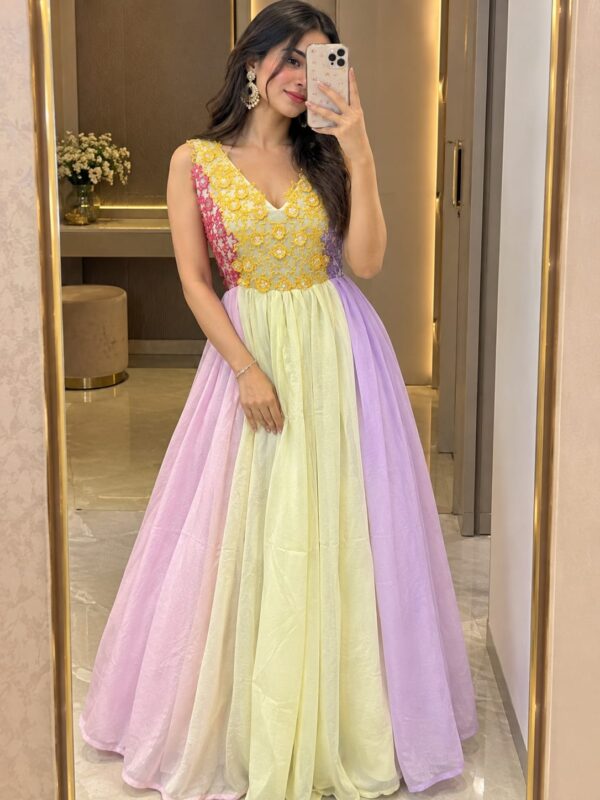 Multi Color Georgette Fabric Embroidery Sequence Work Gown