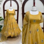 Mustard Yellow Color Salsa Silk Fabric Sequence With Stone Work Gown
