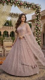 Pastel Pink Color Faux Georgette Fabric Sequence Work Lehenga