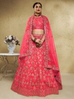 Peach Color Art Silk Fabric Jari With Sequence Embroidery Work Lehenga