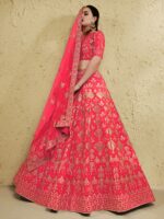 Peach Color Art Silk Fabric Jari With Sequence Embroidery Work Lehenga