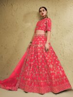 Peach Color Art Silk Fabric Jari With Sequence Embroidery Work Lehenga