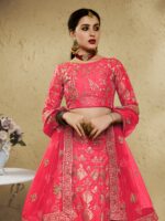 Peach Color Art Silk Fabric Jari With Sequence Embroidery Work Lehenga