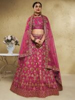 Pink Color Art Silk Fabric Jari With Sequence Embroidery Work Lehenga