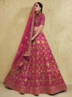 Pink Color Art Silk Fabric Jari With Sequence Embroidery Work Lehenga