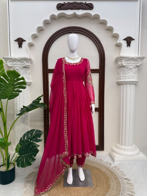 Pink Color Faux Georgette Fabric Thread With Sequence Work Gown