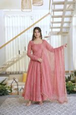 Pink Color Salsa Silk Fabric Foil Work Gown