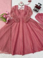 Pink Color Salsa Silk Fabric Foil Work Gown