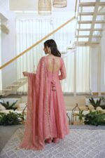 Pink Color Salsa Silk Fabric Foil Work Gown
