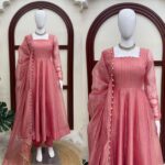 Pink Color Salsa Silk Fabric Foil Work Gown