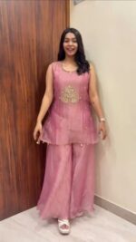 Pink Color Salsa Silk Fabric Hand Work Palazzo Suit