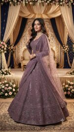Purple Color Net Fabric Sequence With Resham Dori Work Lehenga