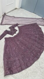 Purple Color Net Fabric Sequence With Resham Dori Work Lehenga