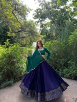 Purple Color Roman Silk Fabric Ghughari With Fancy Lace Lehenga