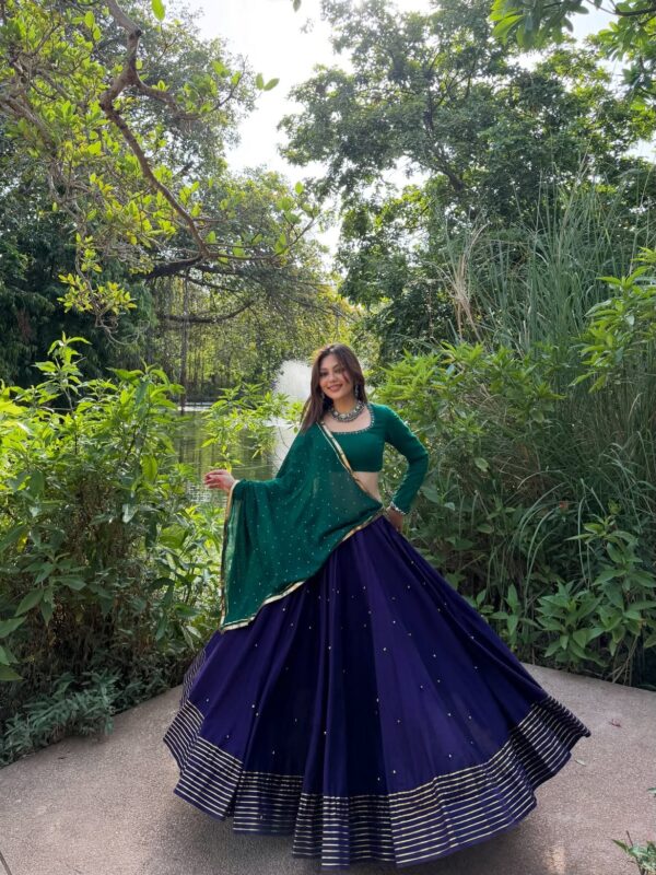 Purple Color Roman Silk Fabric Ghughari With Fancy Lace Lehenga