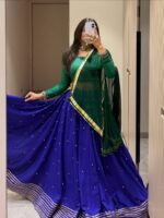 Purple Color Roman Silk Fabric Ghughari With Fancy Lace Lehenga