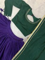 Purple Color Roman Silk Fabric Ghughari With Fancy Lace Lehenga