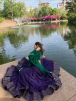Purple Color Roman Silk Fabric Ghughari With Fancy Lace Lehenga