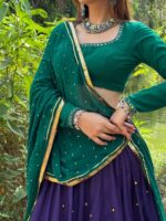Purple Color Roman Silk Fabric Ghughari With Fancy Lace Lehenga