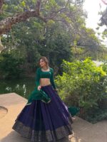 Purple Color Roman Silk Fabric Ghughari With Fancy Lace Lehenga