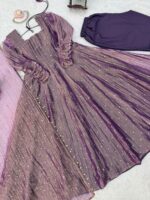 Purple Color Salsa Silk Fabric Foil Work Gown