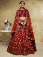 Red Color Art Silk Fabric Jari With Sequence Embroidery Work Lehenga