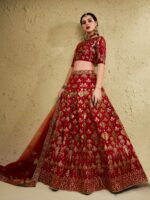 Red Color Art Silk Fabric Jari With Sequence Embroidery Work Lehenga