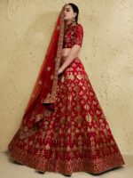 Red Color Art Silk Fabric Jari With Sequence Embroidery Work Lehenga