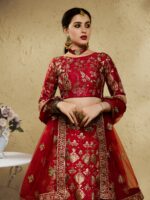 Red Color Art Silk Fabric Jari With Sequence Embroidery Work Lehenga