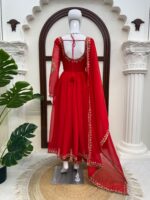 Red Color Faux Georgette Fabric Thread With Sequence Work Gown