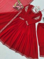 Red Color Faux Georgette Fabric Thread With Sequence Work Gown