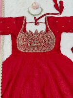 Red Color Fendi Crush Fabric Sequence With Beads Cut Dana Work Gown