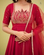 Red Color Fendi Crush Fabric Sequence With Beads Cut Dana Work Gown