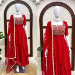Red Color Fendi Crush Fabric Sequence With Beads Cut Dana Work Gown