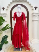 Red Color Fendi Crush Fabric Sequence With Beads Cut Dana Work Gown