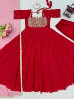 Red Color Fendi Crush Fabric Sequence With Beads Cut Dana Work Gown