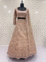 Rose Gold Color Soft Butterfly Net Fabric Coding With Jari Work Lehenga