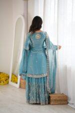 Sky Blue Color Fendi Silk Fabric Sequence With Bead Work Sharara Suit