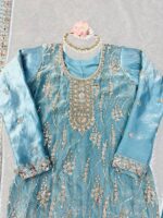 Sky Blue Color Fendi Silk Fabric Sequence With Bead Work Sharara Suit