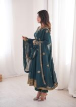 Teal Blue Color Faux Georgette Fabric Embroidery With Sequence Work Anarkali Suit