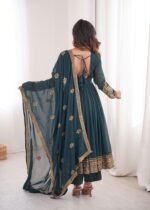Teal Blue Color Faux Georgette Fabric Embroidery With Sequence Work Anarkali Suit