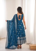 Teal Blue Color Faux Georgette Fabric Embroidery With Sequence Work Anarkali Suit