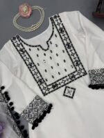 White Color Natural Crepe Fabric Thread With Real Mirror Work Suit