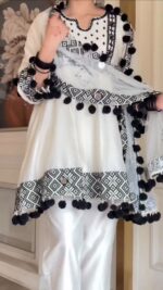 White Color Natural Crepe Fabric Thread With Real Mirror Work Suit