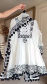 White Color Natural Crepe Fabric Thread With Real Mirror Work Suit