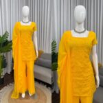 Yellow Color Faux Georgette Fabric Thread With Sequence Work Suit