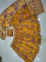 Yellow Color Tabby Silk Fabric Print With Hand Real Mirror Work Lehenga